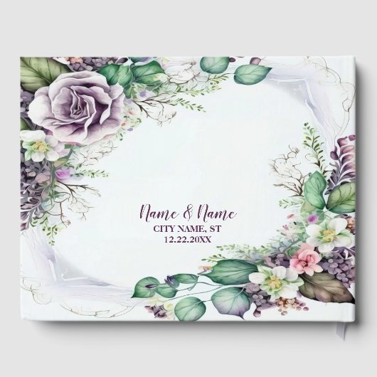 Hochzeitsfeier Lila Blumenblätter Rustikal Gästebuch (Rückseite)