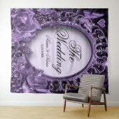 Hochzeitsfeier Lila Blumenrahmen Elegant Modernste Wandteppich (Beispiel (Horizontal))