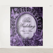 Hochzeitsfeier Lila Blumenrahmen Elegant Modernste Wandteppich (Vorderseite)