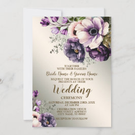 Hochzeitsfeier Lila Rosa Blume Goldene Eleganz Einladung