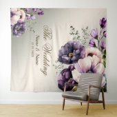 Hochzeitsfeier Lila Rosa Blume Goldene Eleganz Wandteppich (Beispiel (Horizontal))