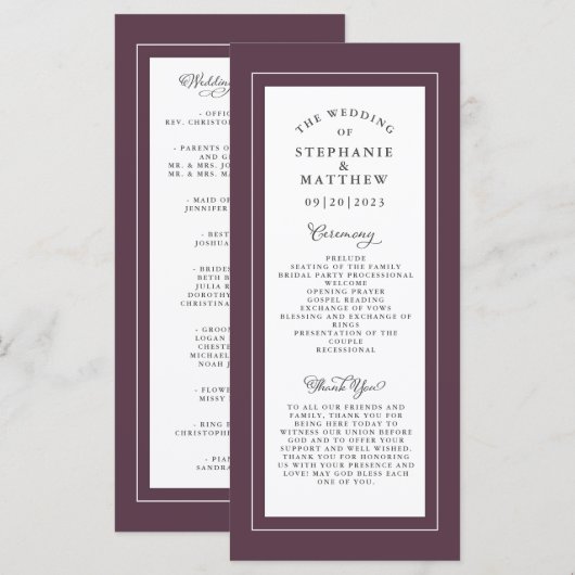 Hochzeitsfeier Luxus Lila Programm (Vorne/Hinten)