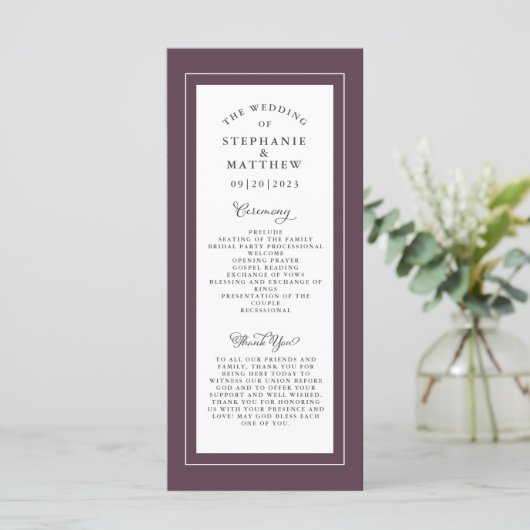 Hochzeitsfeier Luxus Lila Programm (Stehend Vorderseite)