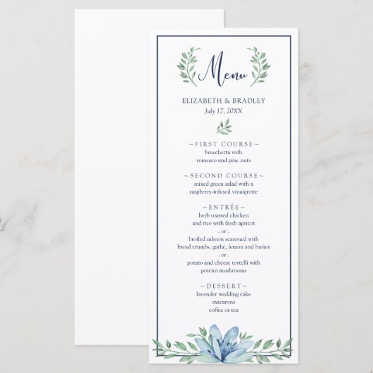 Hochzeitsfeier Menükarte (Vorne/Hinten)