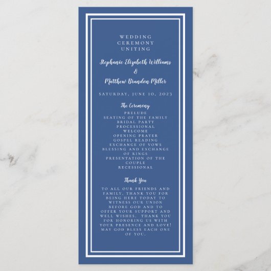 Hochzeitsfeier Minimalistisch Blue Simple Programm (Vorderseite)