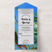 Hochzeitsfeier mit Abstraktem Ölgemälde in Blau All In One Einladung (Innen Boden)