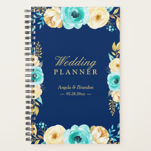 Hochzeitsfeier mit Aquamarinem Goldflorensortiment Planer (Vorderseite)