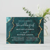 Hochzeitsfeier mit Aquamarinem Marmor-Foto Einladung (Stehend Vorderseite)