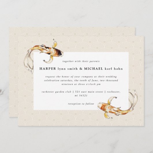 Hochzeitsfeier mit Aquarell koi Einladung (Vorne/Hinten)