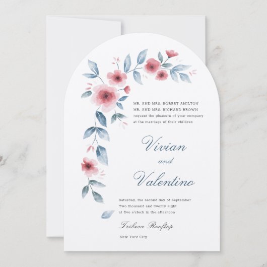 Hochzeitsfeier mit Aquarellblumen Einladung (Vorderseite)