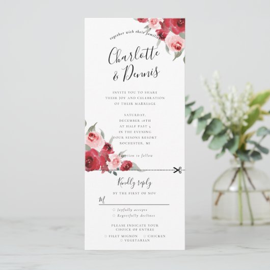 Hochzeitsfeier mit Aquarellblumen laden uAwg ein Einladung (Stehend Vorderseite)