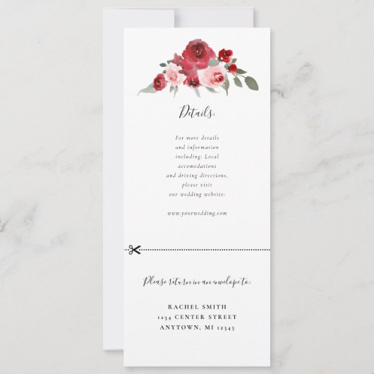 Hochzeitsfeier mit Aquarellblumen laden uAwg ein Einladung (Rückseite)