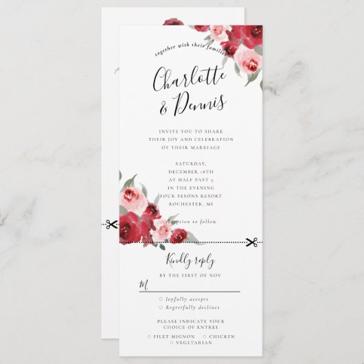 Hochzeitsfeier mit Aquarellblumen laden uAwg ein Einladung (Vorne/Hinten)