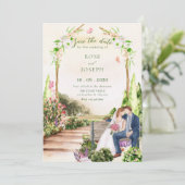 Hochzeitsfeier mit Aquarellgarten Save The Date (Stehend Vorderseite)