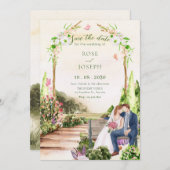 Hochzeitsfeier mit Aquarellgarten Save The Date (Vorne/Hinten)