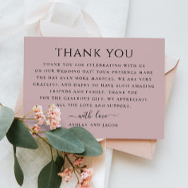 Hochzeitsfeier mit blassrosa Minimalistische Typog Dankeskarte