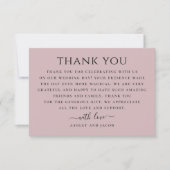 Hochzeitsfeier mit blassrosa Minimalistische Typog Dankeskarte (Vorderseite)