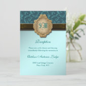 Hochzeitsfeier mit blaubraunem Gold REZEPTION Einladung (Stehend Vorderseite)