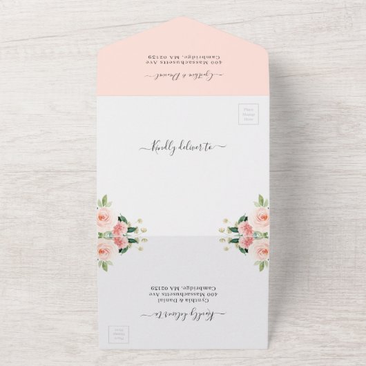 Hochzeitsfeier mit blauem Blütenblättern All In One Einladung (Außenbereich)