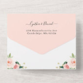 Hochzeitsfeier mit blauem Blütenblättern All In One Einladung (Rückseite)