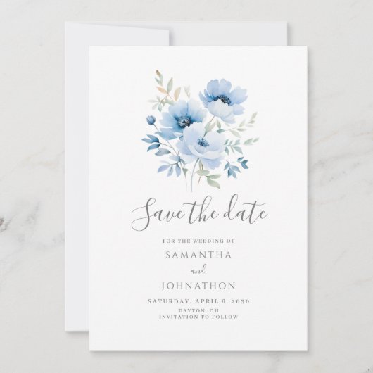 Hochzeitsfeier mit blauem Flor Save The Date (Vorderseite)
