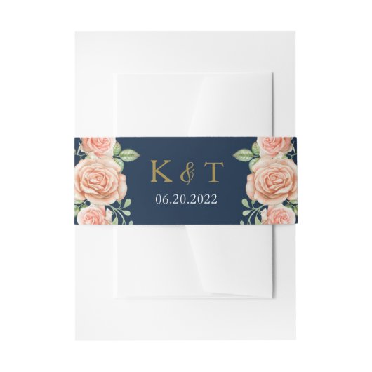 Hochzeitsfeier mit blauem Gold-Blush Einladungsbanderole (Vorderseite Beispiel)