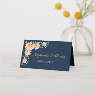 Hochzeitsfeier mit blauem Gold-Blush Platzkarte