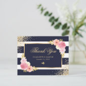 Hochzeitsfeier mit blauem Gold-Blush Postkarte (Stehend Vorderseite)