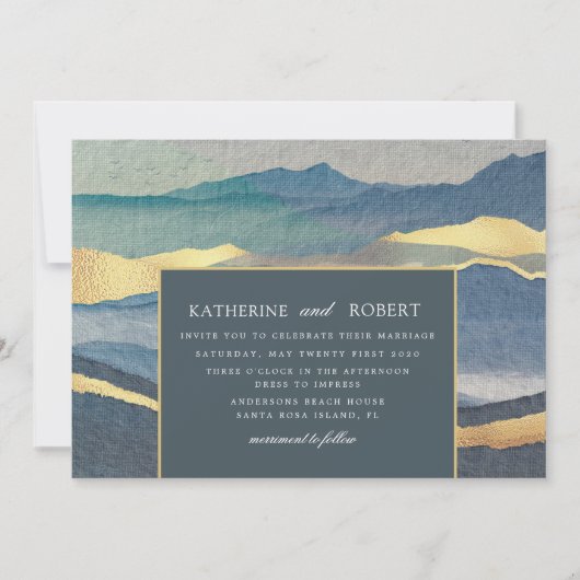 Hochzeitsfeier mit blauem Gold Einladung (Vorderseite)