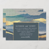 Hochzeitsfeier mit blauem Gold Einladung (Vorne/Hinten)