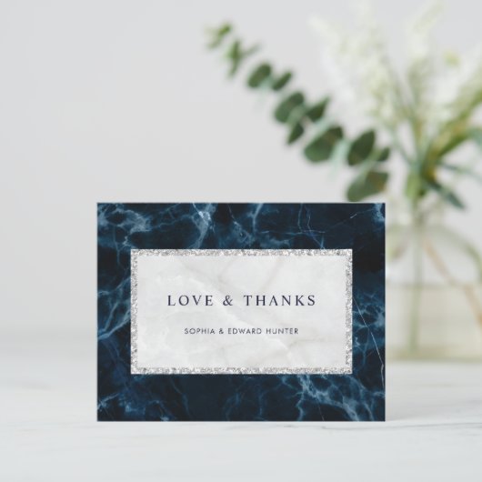 Hochzeitsfeier mit blauem Marmor Postkarte (Stehend Vorderseite)