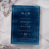 Hochzeitsfeier mit blauem Monogramm und geschliffe Einladung