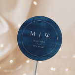 Hochzeitsfeier mit blauem Monogramm und geschliffe Runder Aufkleber<br><div class="desc">Navy Blue Monogram & Border Elegant Wedding Classic Round Sticker</div>