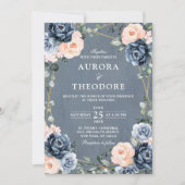 Hochzeitsfeier mit blauem Pfirsichblütenblütenblüt Einladung (Vorderseite)