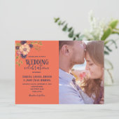 Hochzeitsfeier mit blauem Pfirsichpfirsichrosa Fot Einladung (Stehend Vorderseite)