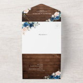 Hochzeitsfeier mit blauem Rost, rustikales Holz All In One Einladung (Außenbereich)