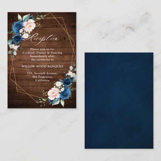 Hochzeitsfeier mit blauem Rost, rustikales Holz Begleitkarte (Vorne/Hinten)
