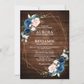 Hochzeitsfeier mit blauem Rost, rustikales Holz Einladung (Vorderseite)