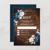 Hochzeitsfeier mit blauem Rost, rustikales Holz RSVP Karte (Vorne/Hinten)