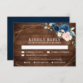 Hochzeitsfeier mit blauem Rost, rustikales Holz RSVP Karte (Vorne/Hinten)