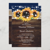 Hochzeitsfeier mit blauem Rustikal und Sonnenblume Einladung (Vorne/Hinten)