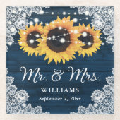 Hochzeitsfeier mit blauem, rustikalem Holz Glasuntersetzer (Vorderseite)