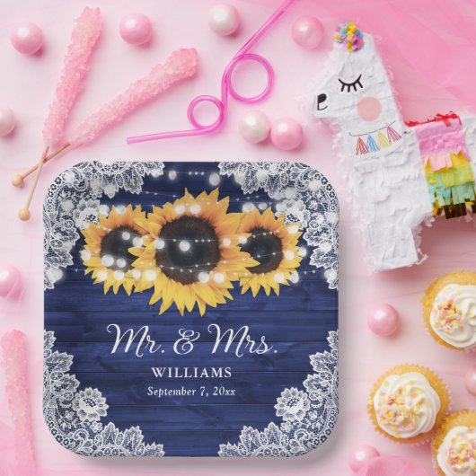 Hochzeitsfeier mit blauem, rustikalem Holz Pappteller (Party)