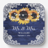 Hochzeitsfeier mit blauem, rustikalem Holz Pappteller (Vorderseite)