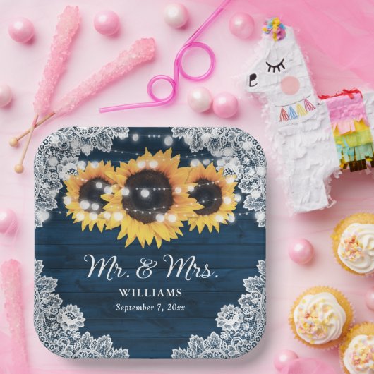 Hochzeitsfeier mit blauem, rustikalem Holz Pappteller (Party)