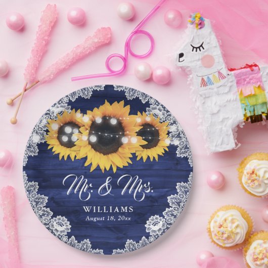 Hochzeitsfeier mit blauem, rustikalem Holz Pappteller (Party)