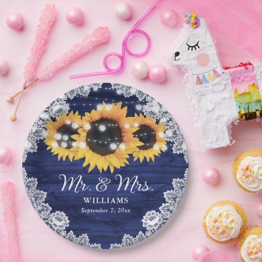 Hochzeitsfeier mit blauem, rustikalem Holz Pappteller (Party)