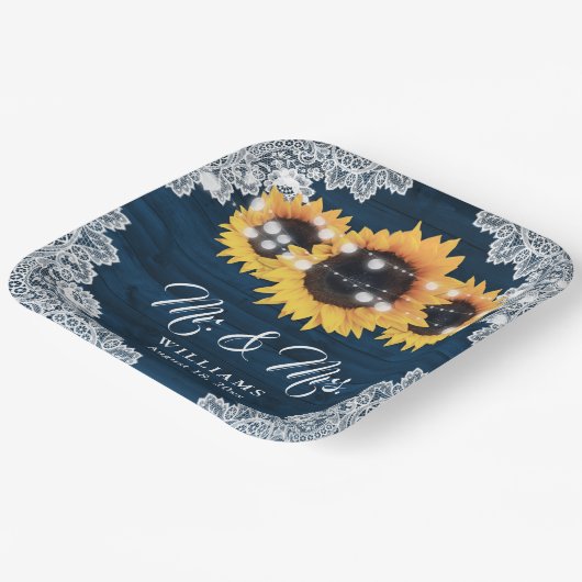 Hochzeitsfeier mit blauem, rustikalem Holz Pappteller (Gewinkelt)