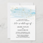 Hochzeitsfeier mit blauem und goldenem Sparkle Einladung (Vorderseite)