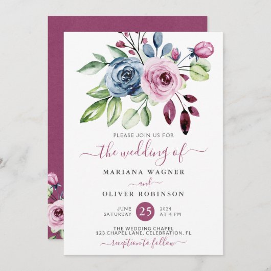 Hochzeitsfeier mit blauem Wein Einladung (Vorne/Hinten)